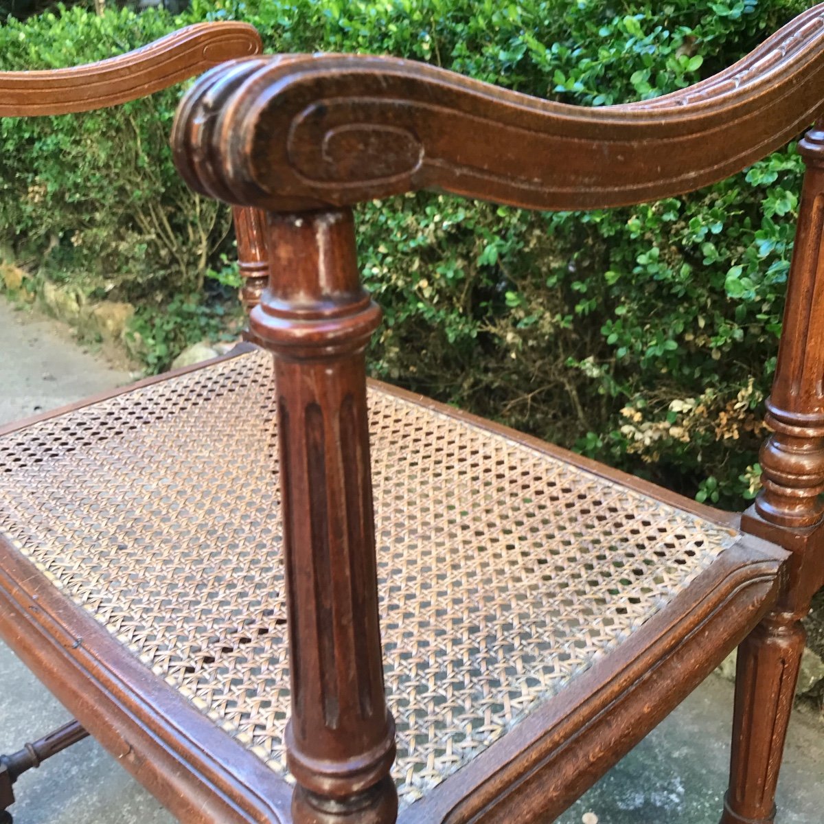 Caned Faldistory Stool With Armrests Circa 1900-photo-6