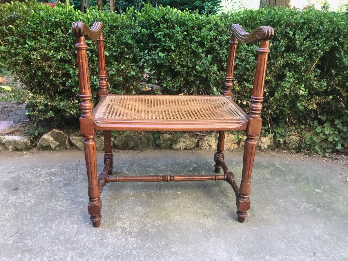 Caned Faldistory Stool With Armrests Circa 1900