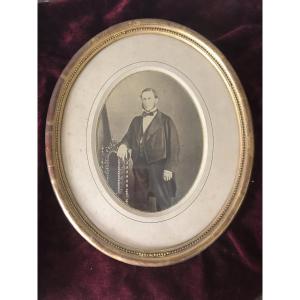 Old Photo Portrait Of A Man In Golden Frame XIXth