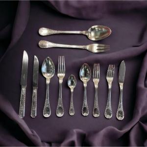 110 Parts - Cutlery Set In Sterling Silver, Goldsmith Cardeilhac (christofle), Brienne Model