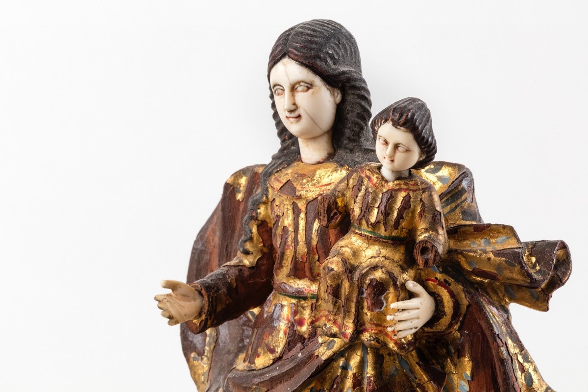 Virgin And Child Colonial Work Indo Portuguese Goa Eighteenth Century-polychrome Wood-photo-2