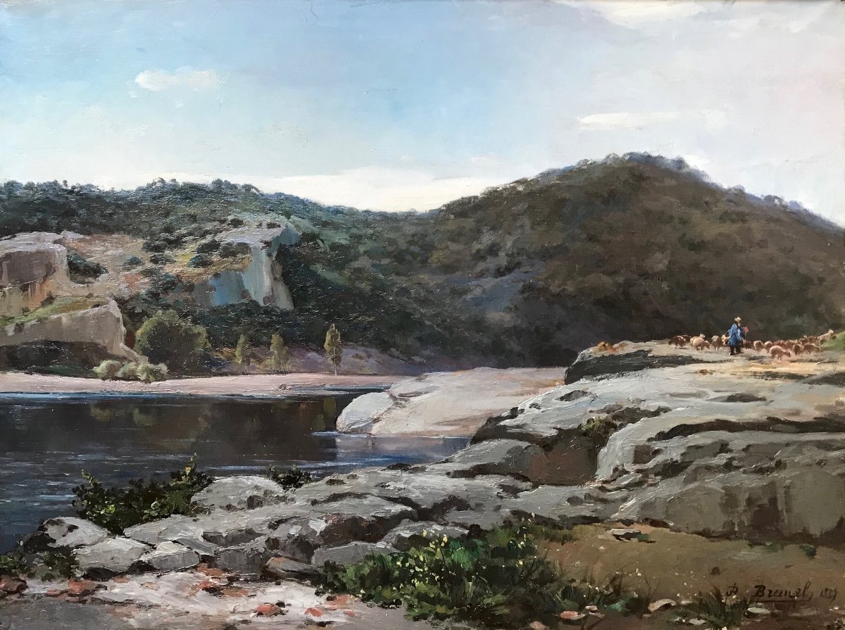 Jean-baptiste Brunel (1844-1919) Avignon Provence Berger Près Du Gardon Collias