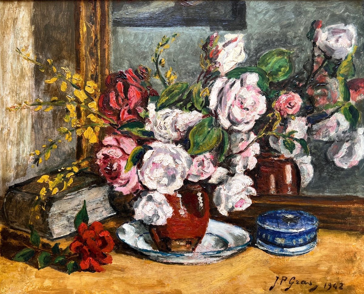 Jean-pierre Gras (1879-1964) Provence Avignon Félibre Still Life With Bouquet 1942-photo-4