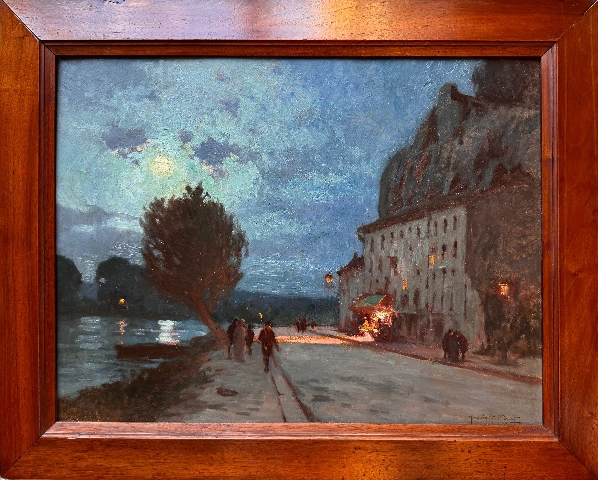 Hyacinthe Royet (1862-1926) Paris Provence Avignon Effet Nocturne Quai De La Ligne &agrave; Avignon-photo-2