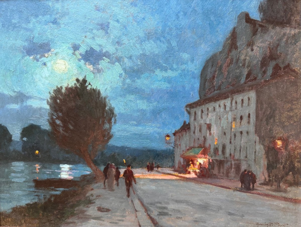 Hyacinthe Royet (1862-1926) Paris Provence Avignon Effet Nocturne Quai De La Ligne &agrave; Avignon-photo-3