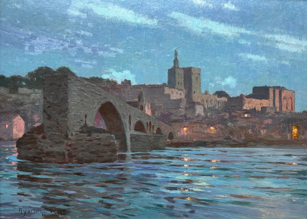 Hyacinthe Royet (1862-1926) Paris Provence Avignon Night Effect Pont Saint-bénézet