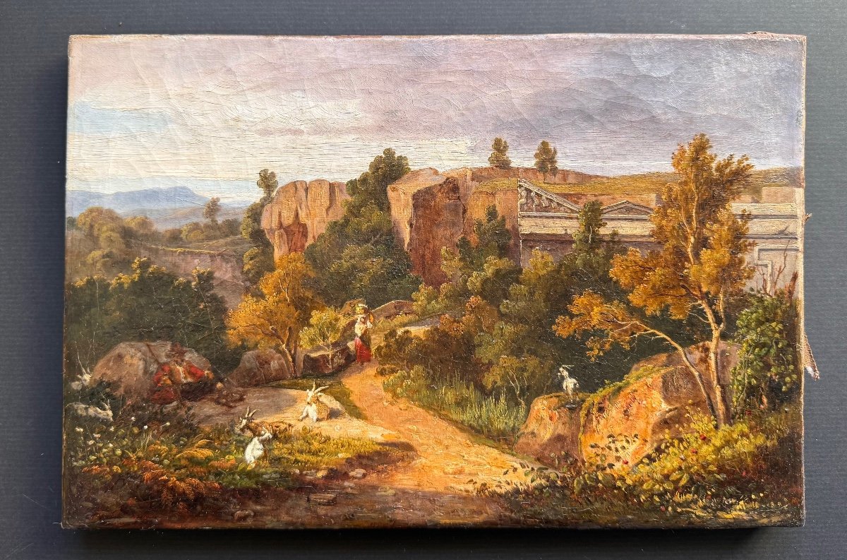 Ecole Italienne Du XIXè Siècle Paysage Peinture Néo-classique artiste à identifier-photo-2