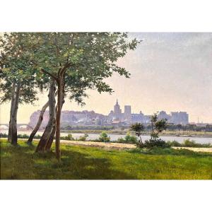 Louis Bonnot dit Lina BILL (Gruissan 1855-Avignon 1936)- Avignon depuis la Barthelasse, 