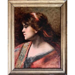 Dans le goût du peintre Juana Romani (1867-1923) Portrait de femme symboliste