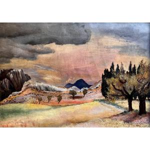 Sine Mackinnon (1901-1996) Newcastel Paris Irish London Paysage Des Alpilles 1938