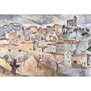 Raymond Andrieu (1921-1954) Avignon Provence Groupe Du Candélié View Of Rochefort-du-gard