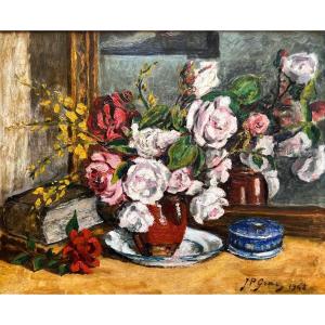 Jean-pierre Gras (1879-1964) Provence Avignon Félibre Still Life With Bouquet 1942