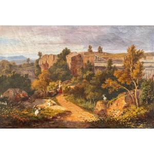 Ecole Italienne Du XIXè Siècle Paysage Peinture Néo-classique artiste à identifier