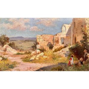 Alberto VIANELLI (1841-1927) Italie Naples Sicile Paysage animé