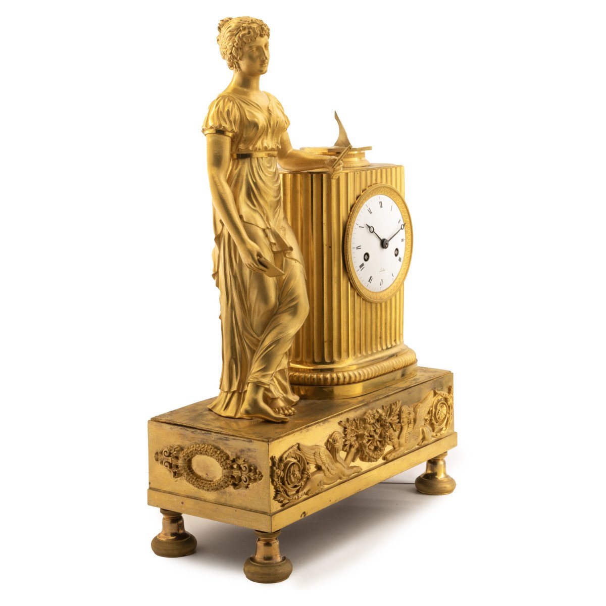 French Pendule Clock In Gilded Bronze, “la Lettre” Signed Dubue-photo-4