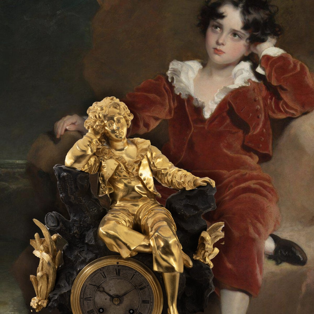 French Bronze Clock, “the Red Boy” Inspired By The Painting By Sir Thomas Lawrence-photo-2