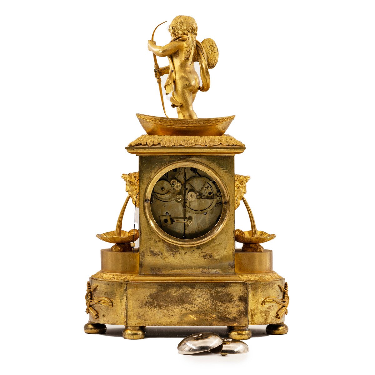 Bronze French Clock With Cupid "the Ferryman", Hour And Quarters Chime-photo-2