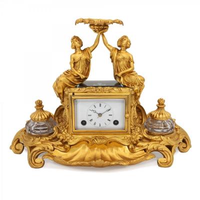 French Carriage Style Clock In Shape Of Inkstand