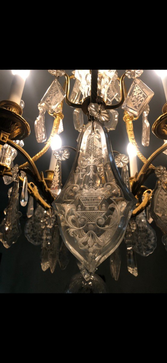 Large Chandelier 19th Gilded Bronze And Crystal-photo-3