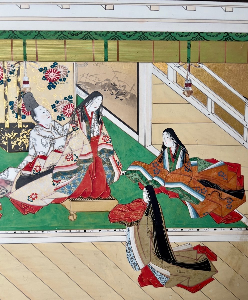 Paravent Japonais , Le Dit Du Genji, Japon époque Edo Début 19e-photo-8