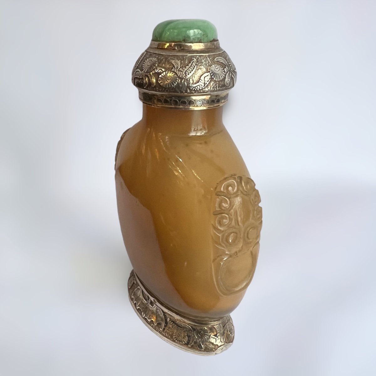 China, Agate Snuff Bottle, 19th Century, Silver Mounting From Maison Maquet Circa 1930-photo-2