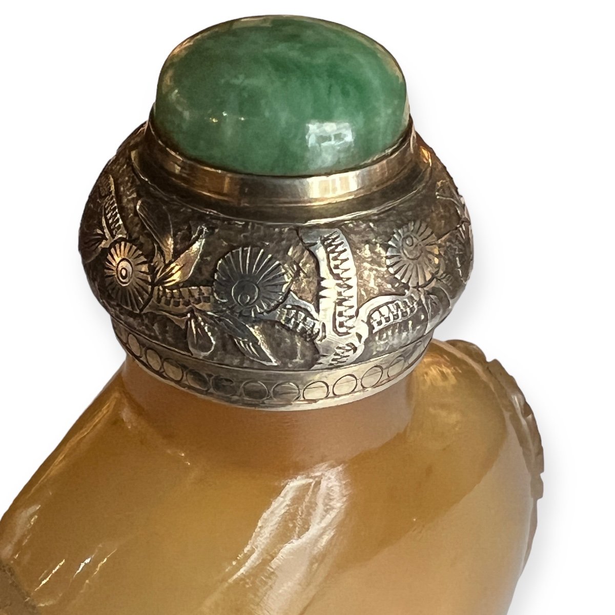 China, Agate Snuff Bottle, 19th Century, Silver Mounting From Maison Maquet Circa 1930-photo-1