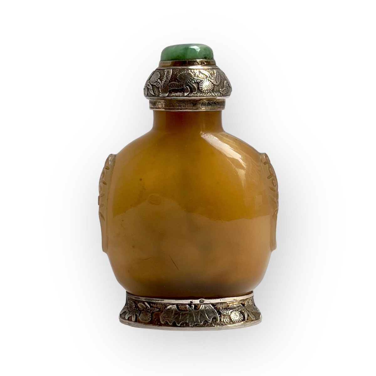 China, Agate Snuff Bottle, 19th Century, Silver Mounting From Maison Maquet Circa 1930