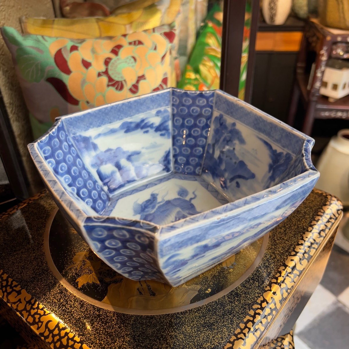 Coupe En Porcelaine Japonaise Bleu Blanc, Arita, Japon, Début 19ème-photo-2