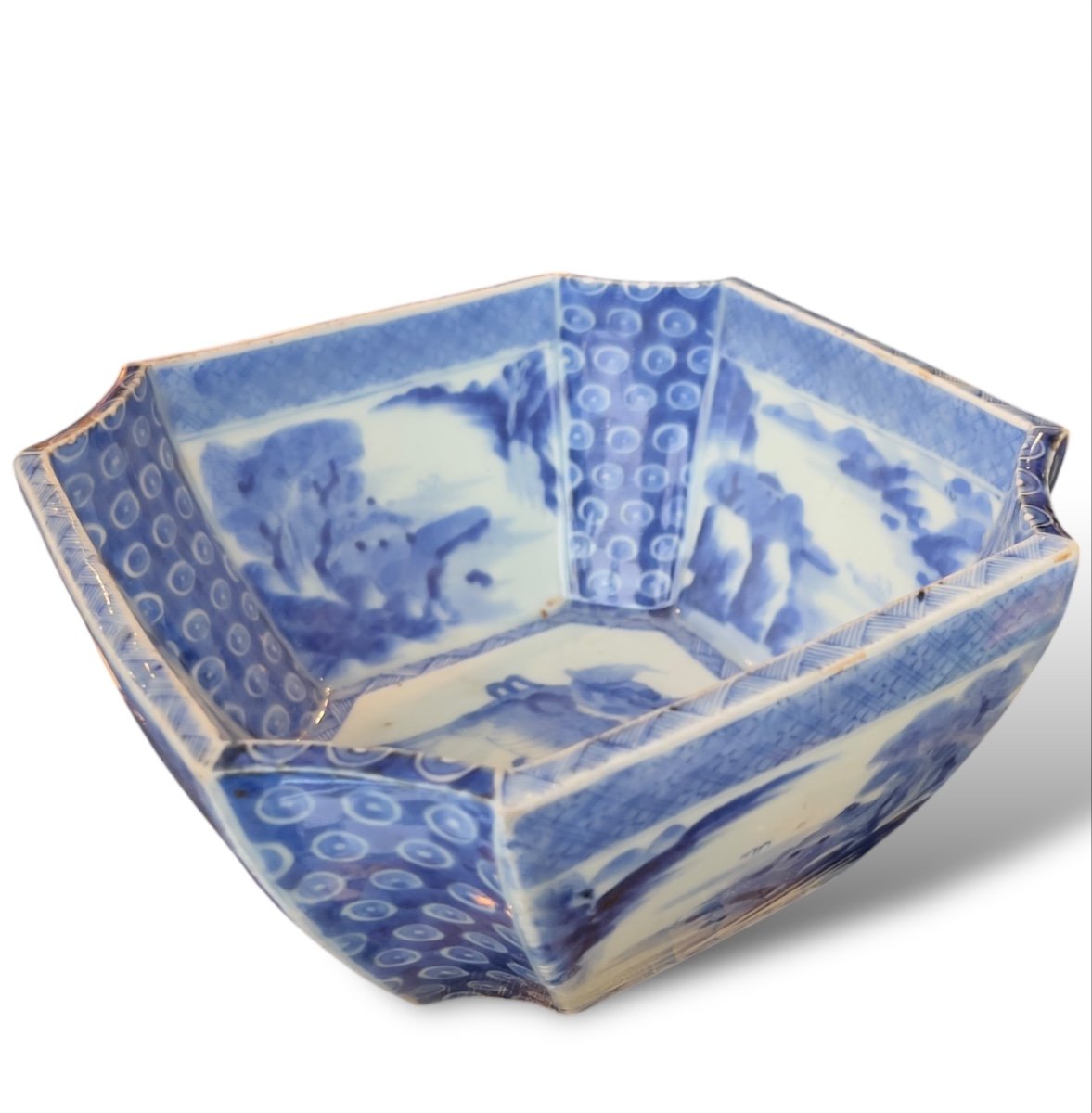 Coupe En Porcelaine Japonaise Bleu Blanc, Arita, Japon, Début 19ème