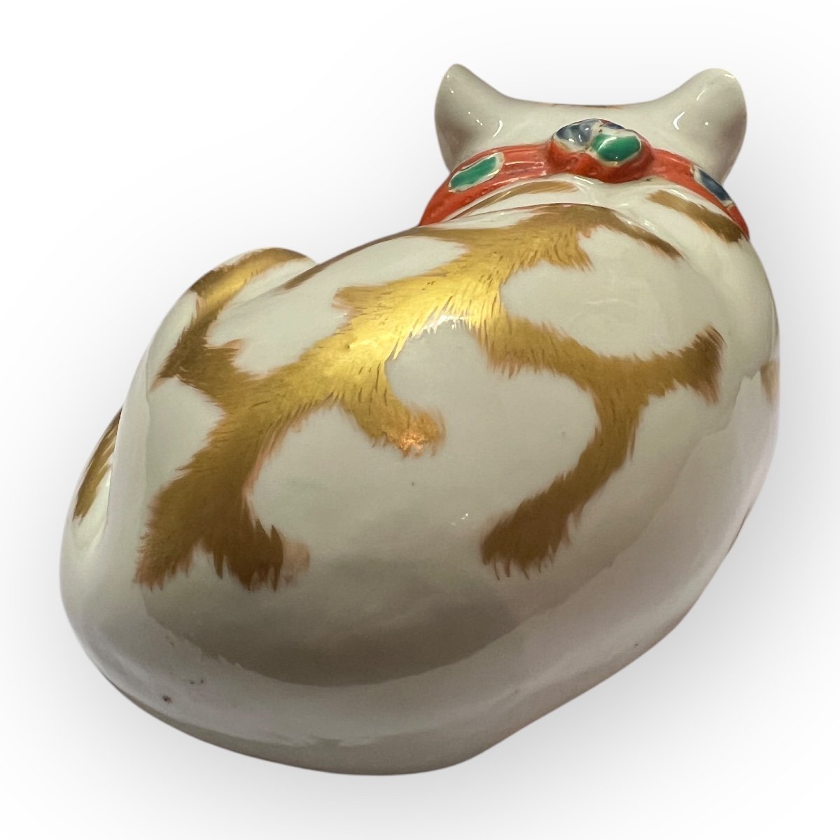 Japon, Chat Endormi En Porcelaine Japonaise De Kutani, époque Meiji-photo-4