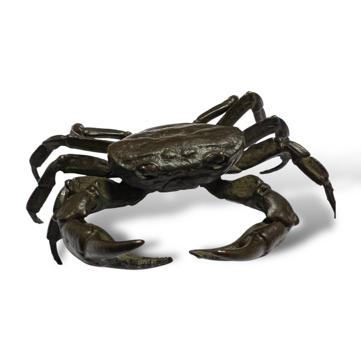 Japon, Crabe Articulé En Bronze Signé Yasunoke, Vers 1900.-photo-2