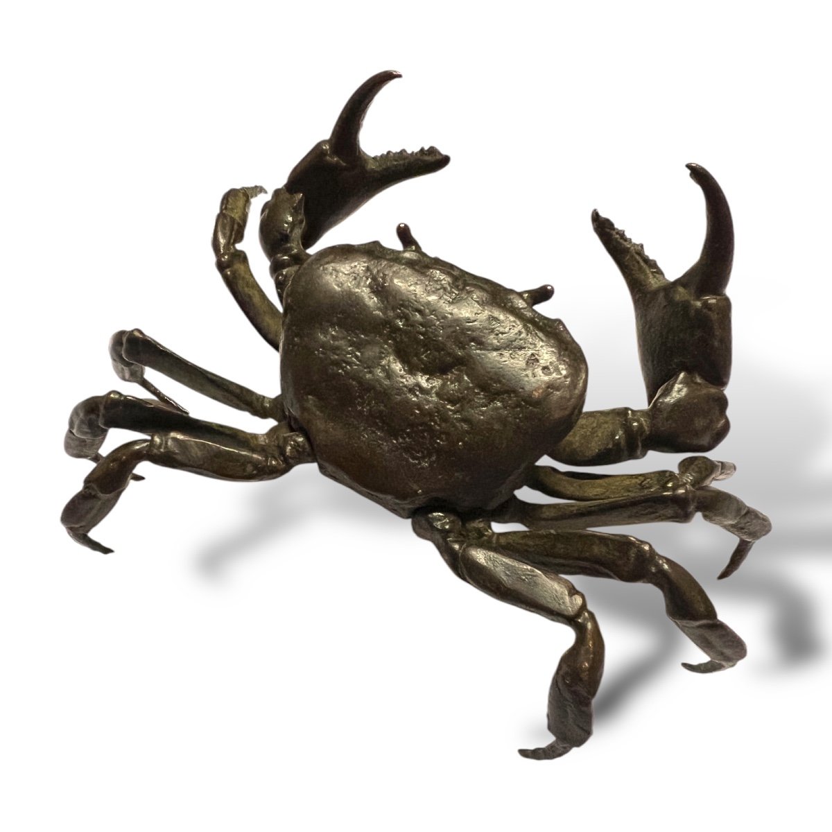 Japon, Crabe Articulé En Bronze Signé Yasunoke, Vers 1900.-photo-1