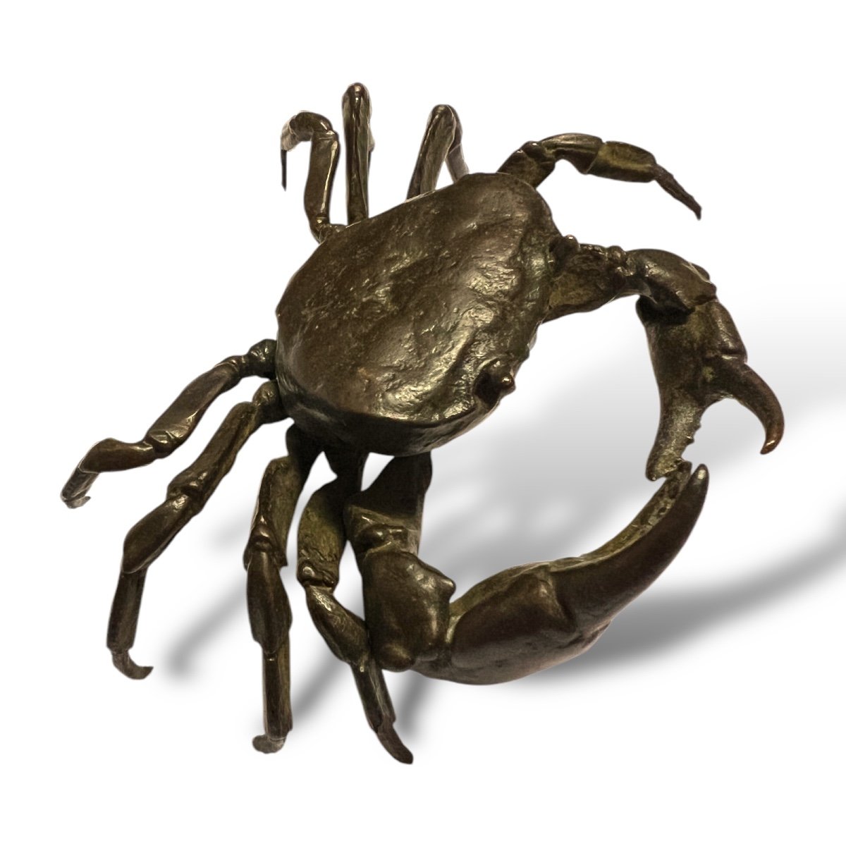 Japon, Crabe Articulé En Bronze Signé Yasunoke, Vers 1900.-photo-2