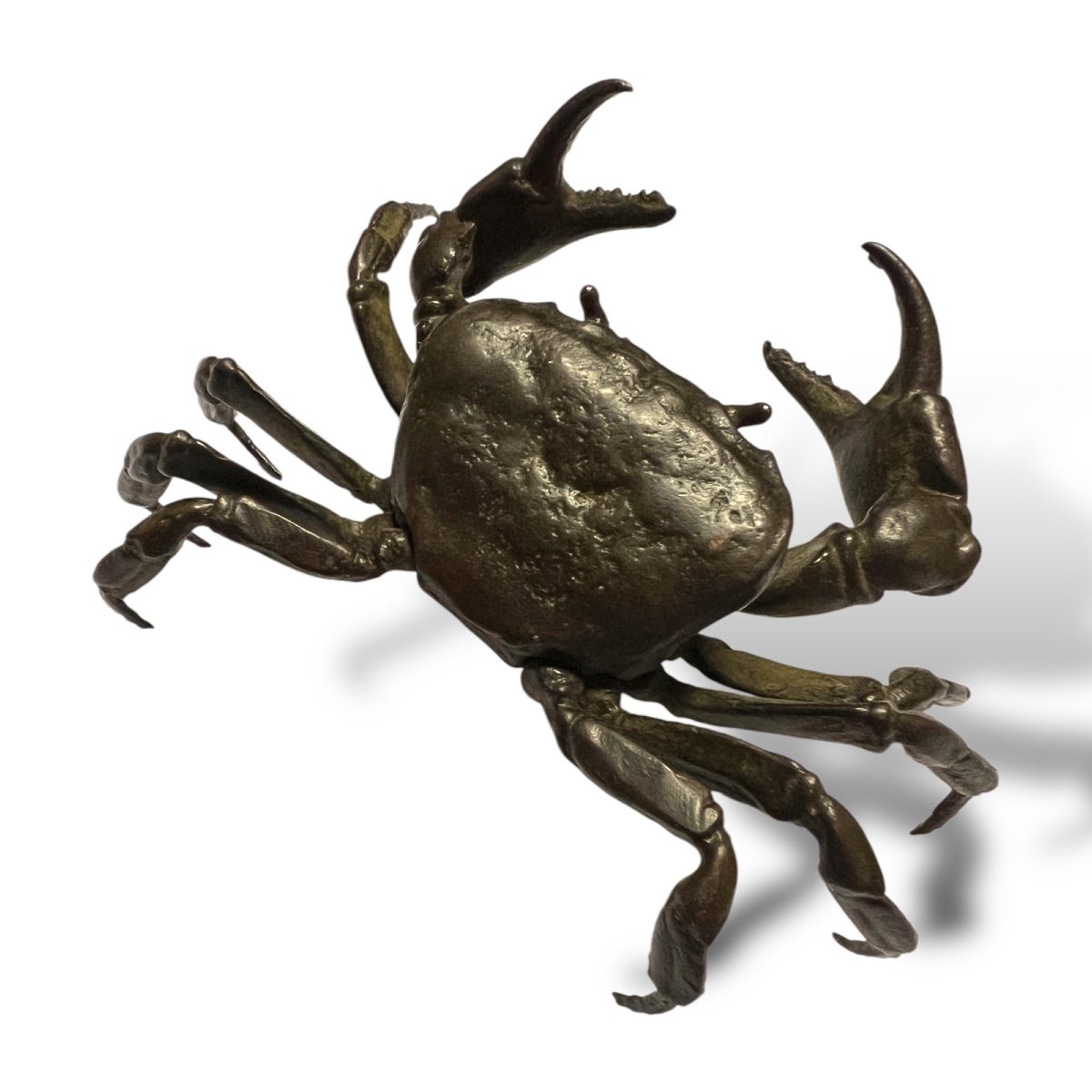 Japon, Crabe Articulé En Bronze Signé Yasunoke, Vers 1900.-photo-3