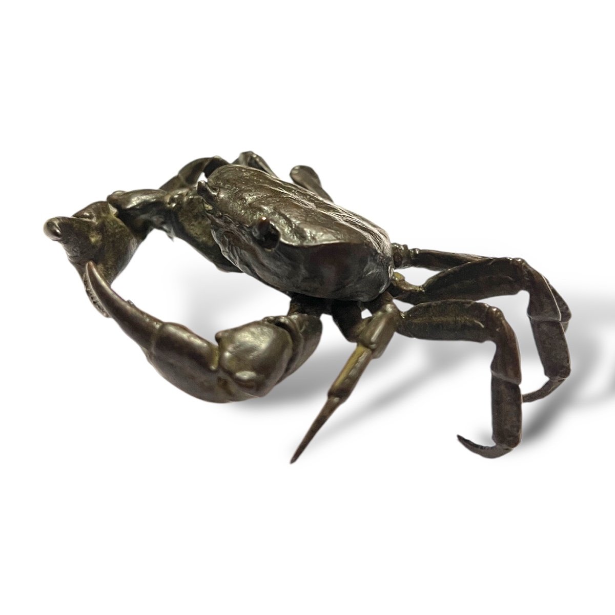 Japon, Crabe Articulé En Bronze Signé Yasunoke, Vers 1900.-photo-5