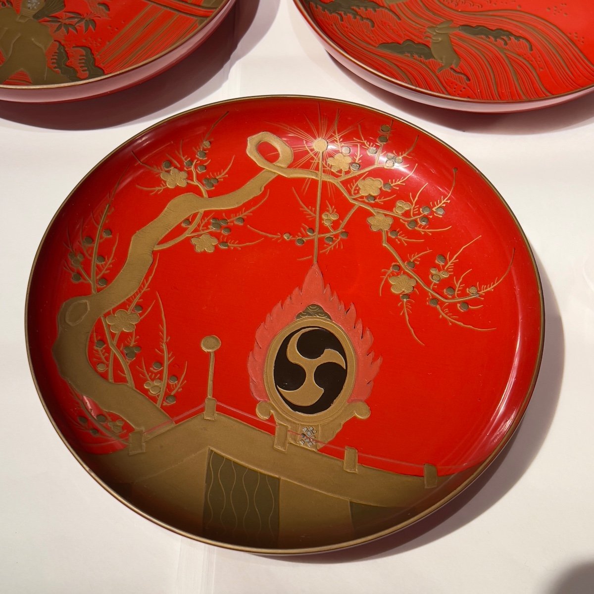 Japan, Rare Set Of 18 Lacquer Plates, Circa 1920-30-photo-5