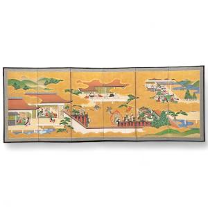 Paravent Japonais , Le Dit Du Genji, Japon époque Edo Début 19e