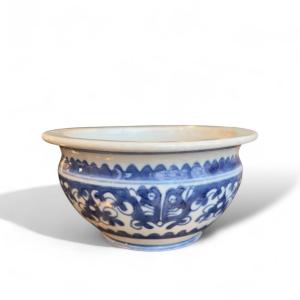 China, Blue And White Porcelain Crocus Pot, China 19th Century