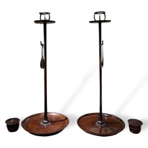 Pair Of Japanese Shokudai Bronze Candlesticks, Japan, 19th Century