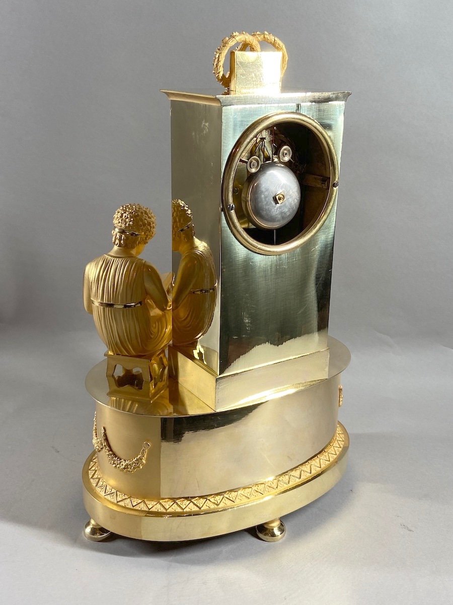 French Empire Style Mantel Table Clock In Gilt Bronze. Made Around 1800-1815-photo-3