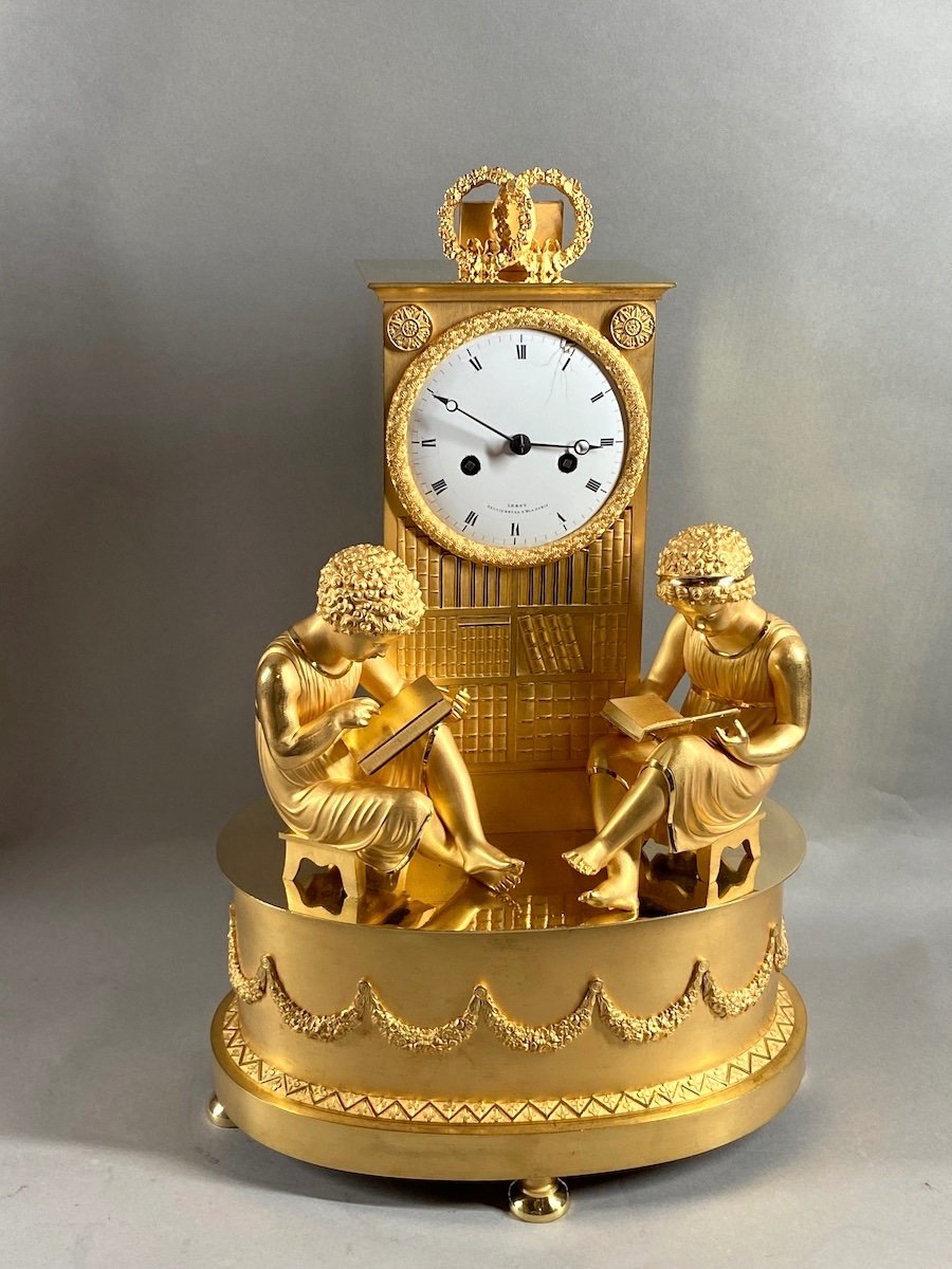 French Empire Style Mantel Table Clock In Gilt Bronze. Made Around 1800-1815-photo-8