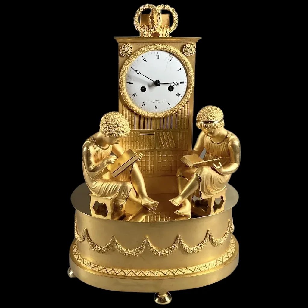 French Empire Style Mantel Table Clock In Gilt Bronze. Made Around 1800-1815