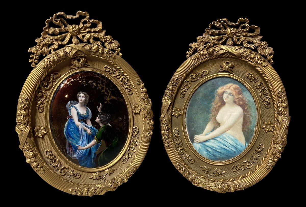 Peintures Miniatures Françaises : Edouard Bisson (1856-1939) En Bronze Doré - Une Paire-photo-8