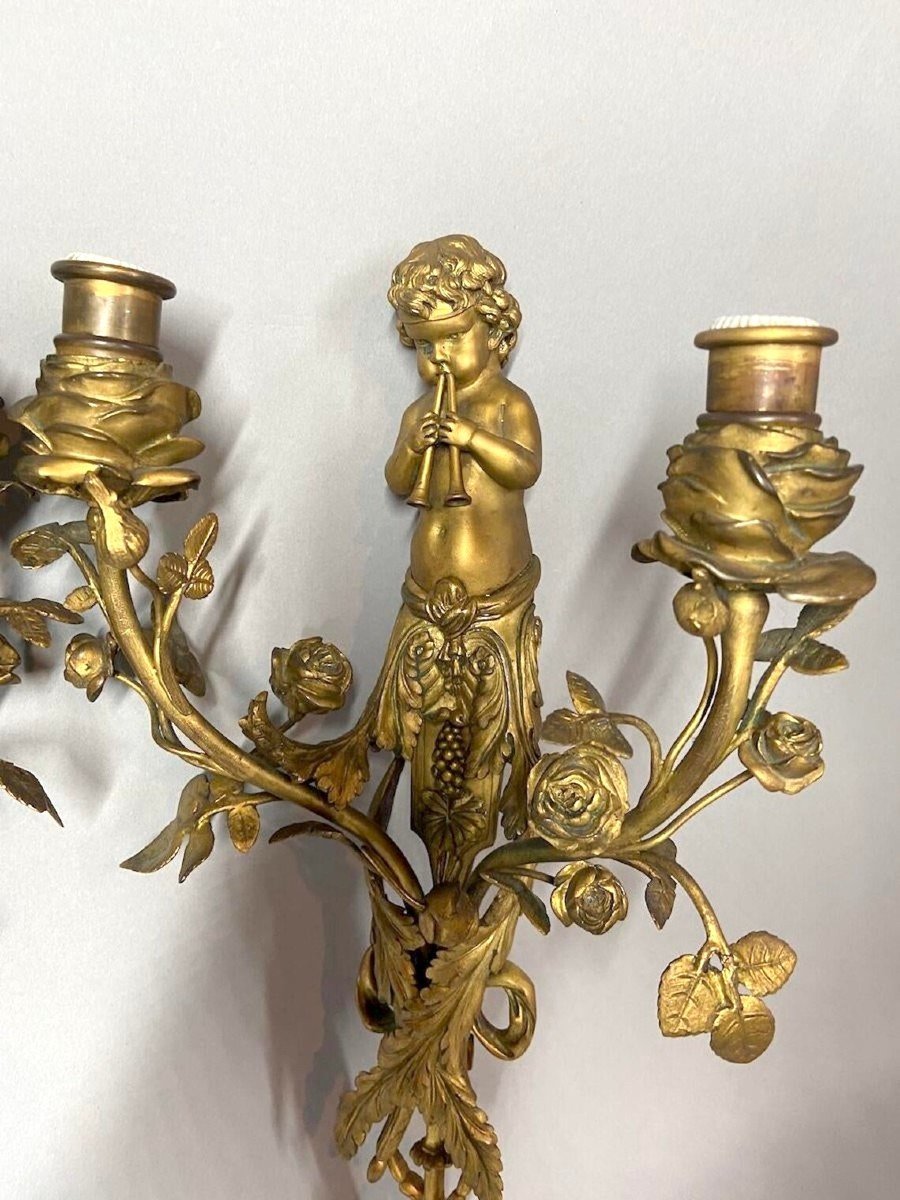 Louis XVI Bronze Wall Sconces From The 1860s - 2 Pieces-photo-3