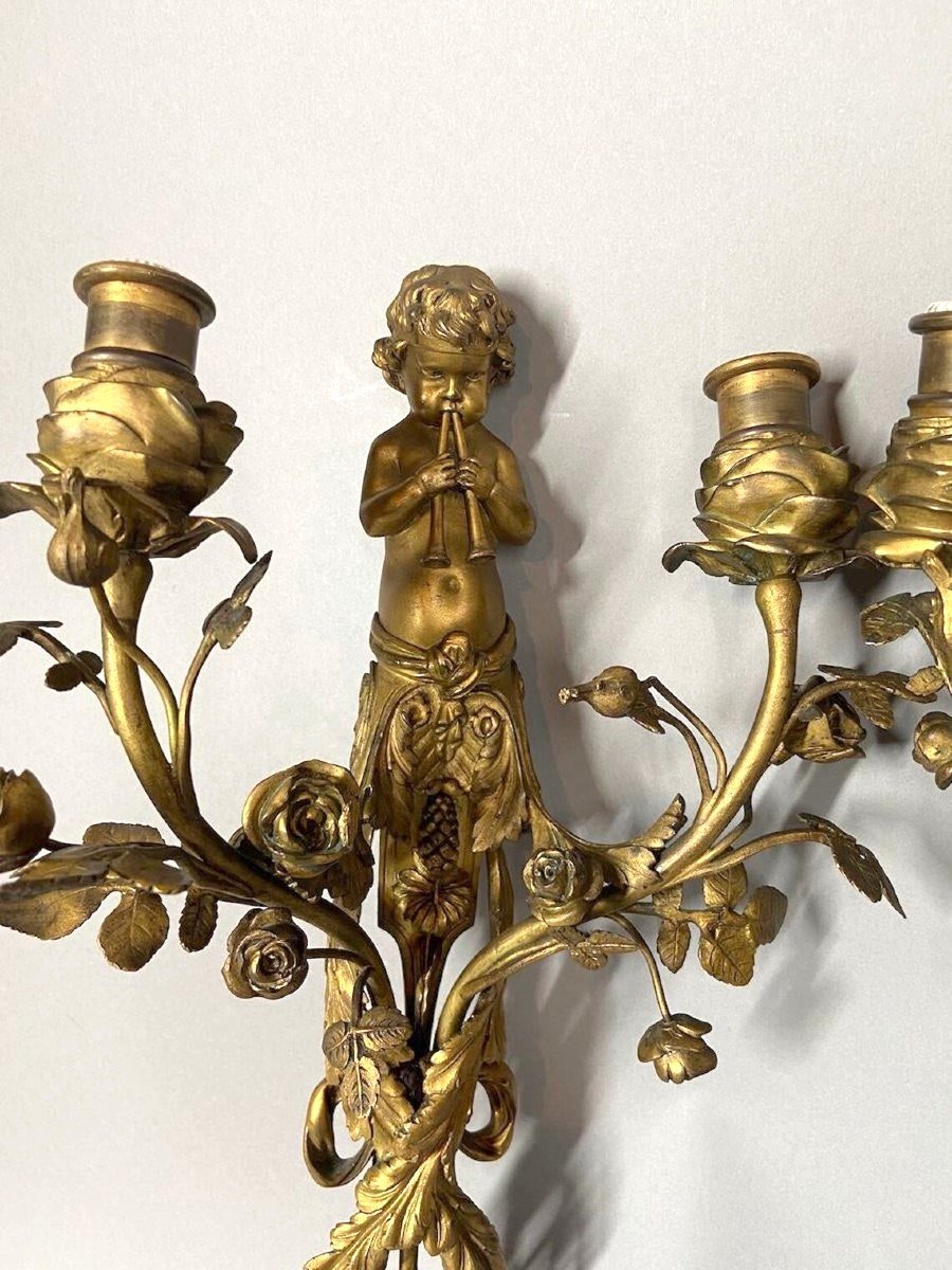 Louis XVI Bronze Wall Sconces From The 1860s - 2 Pieces-photo-2