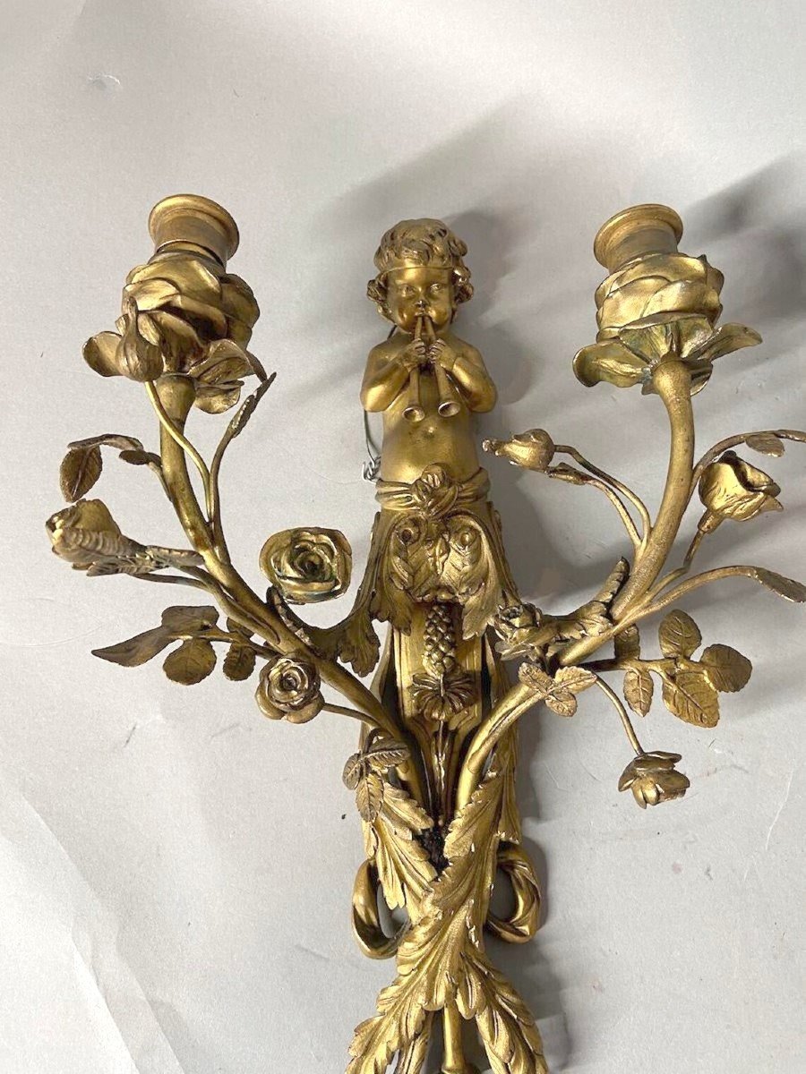 Louis XVI Bronze Wall Sconces From The 1860s - 2 Pieces-photo-7