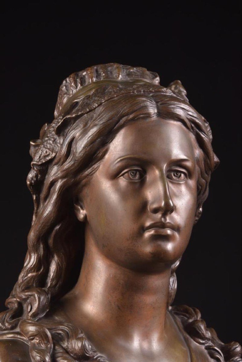 Buste Antique De Femme En Bronze Par Jean Jules Salmson Et P. Bauer, France, 1873-photo-3