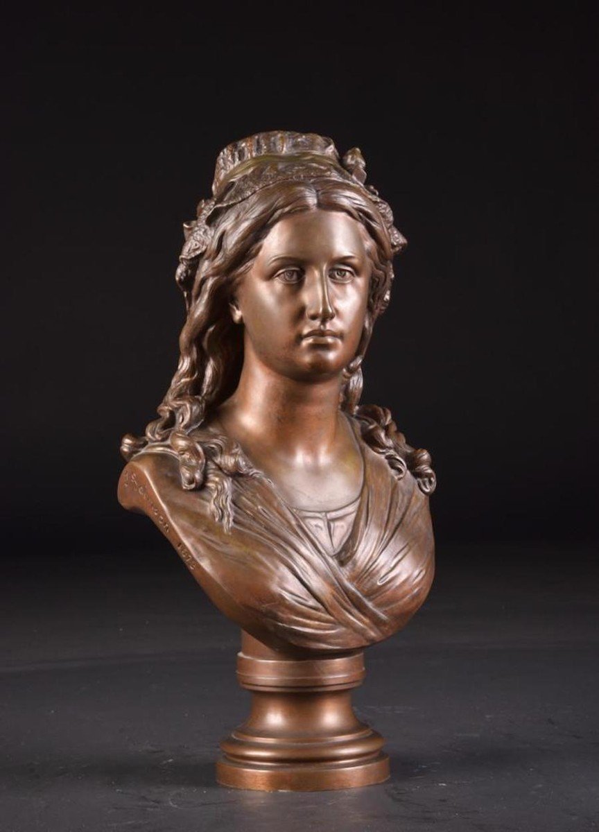 Buste Antique De Femme En Bronze Par Jean Jules Salmson Et P. Bauer, France, 1873-photo-2