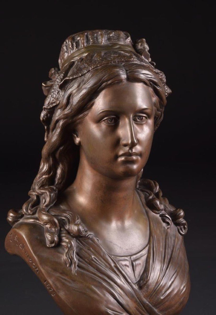 Buste Antique De Femme En Bronze Par Jean Jules Salmson Et P. Bauer, France, 1873-photo-3