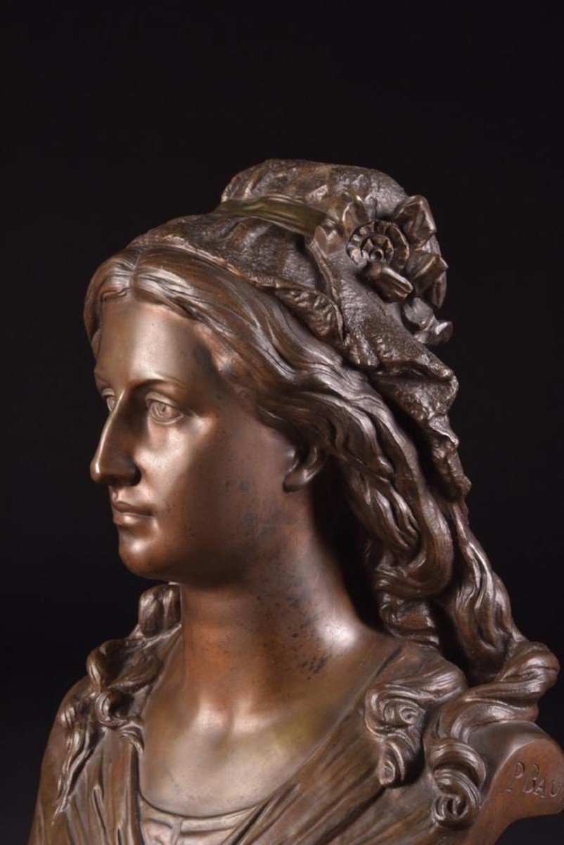 Buste Antique De Femme En Bronze Par Jean Jules Salmson Et P. Bauer, France, 1873-photo-4